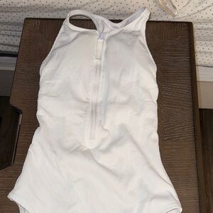 Fabletics White Ribbed Zip-Up Swimsuit